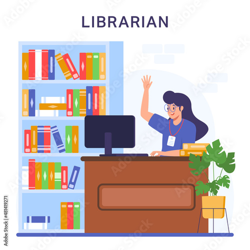 Female Librarian Sitting At Library Counter