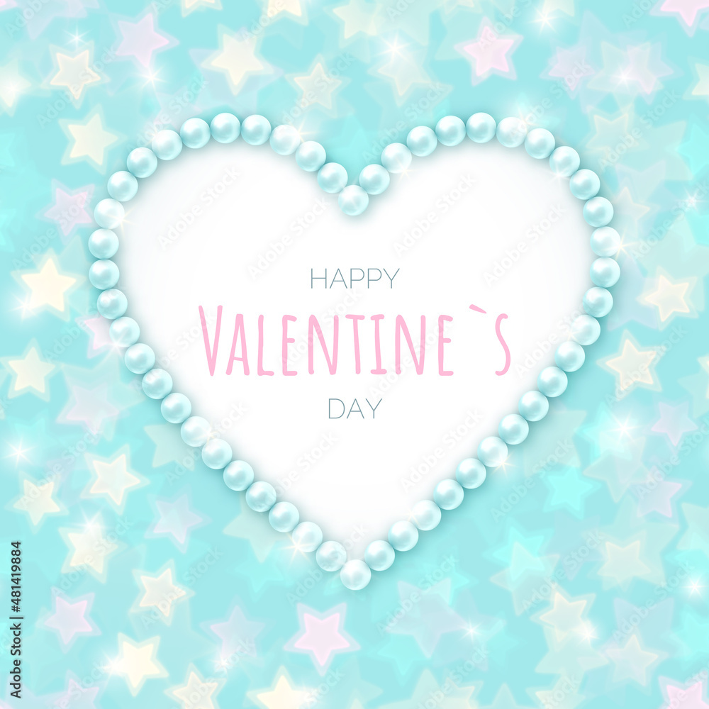 Pastel mint valentines card with pearl heart