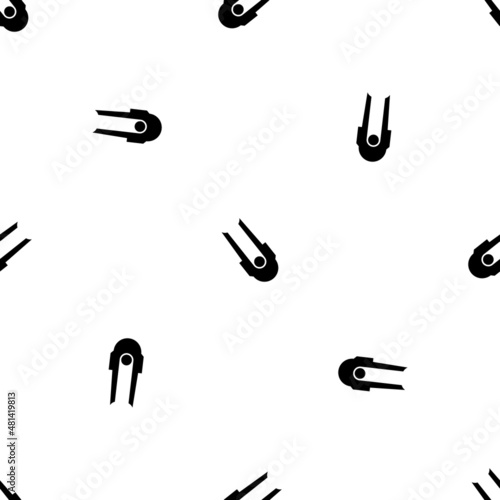 Seamless pattern of repeated black solo bobsleigh symbols. Elements are evenly spaced and some are rotated. Vector illustration on white background