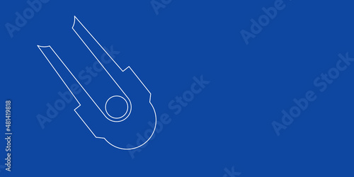 A large white outline solo bobsleigh symbol on the left. Designed as thin white lines. Vector illustration on blue background