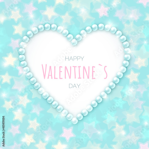 Pastel mint valentines card with pearl heart