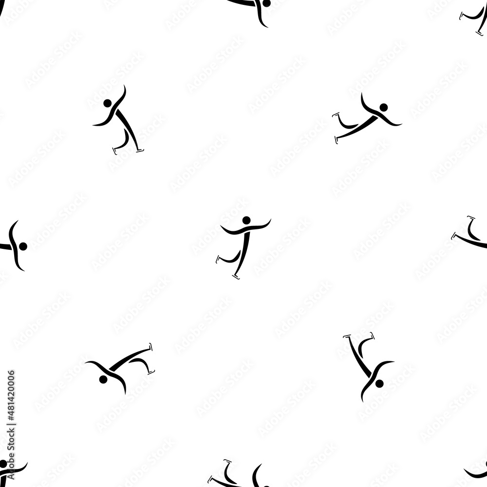 Seamless pattern of repeated black figure skating symbols. Elements are evenly spaced and some are rotated. Vector illustration on white background