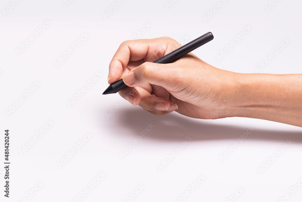 Artist hand holding stylus isolated on white surface Artist hand holding stylus isolated on white surface