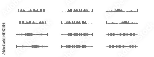 Wallpaper Mural Audio wave set icon. Sound music equalizer collection. Line art vector isolated Torontodigital.ca