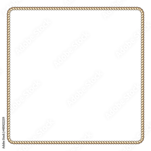 Decorative thread frame. Square rope border in nautical style