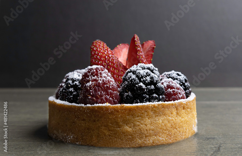 Strawberries, raspberries and blackberries  tart close up 
