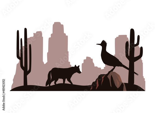 roadrunner and wolf landscape photo