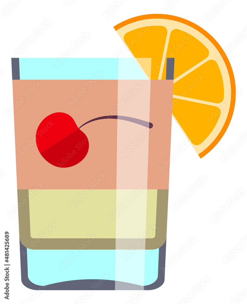 Coctail icon. Refreshing drink with cherry and orange Coctail icon. Refreshing drink with cherry and orange
