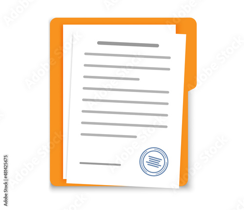 Contract.Document with approval stamp.Folder with document.Vector contract or document icon.