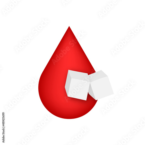 Flat icon with red glucose blood for concept design. Cartoon red icon. Vector diagram. Cartoon sugar