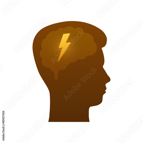 Flat illustration with head silhouette lightning on white background for concept design. Vector illustration design. Flat, outline.