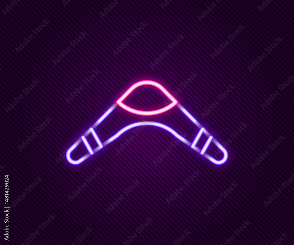 Glowing neon line Boomerang icon isolated on black background. Colorful outline concept. Vector Glowing neon line Boomerang icon isolated on black background. Colorful outline concept. Vector