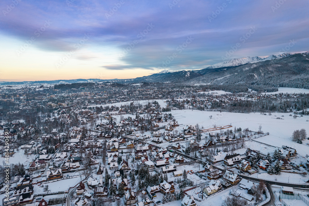 Zakopane in Winter Seaon. Snow Covered Cityscape in Podhale, Poland