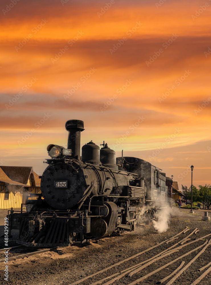 Antonio, Colorado - 9-21-2021: A steam engine locomotive at the Antonito station on the Cumbres and toltec scenic railroad, colorado