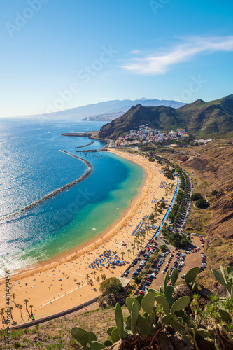Panoramic view of famous beach Playa de las Teresitas near Santa Cruz de Tenerife from Mirador,Tenerife, Canary Islands, Spain