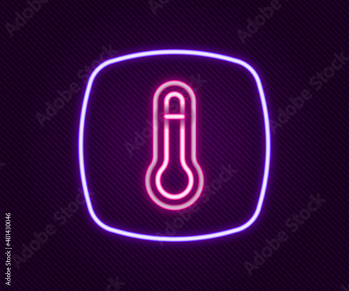 Glowing neon line Thermostat icon isolated on black background. Temperature control. Colorful outline concept. Vector