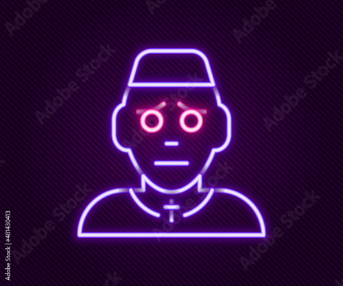 Glowing neon line Priest icon isolated on black background. Colorful outline concept. Vector