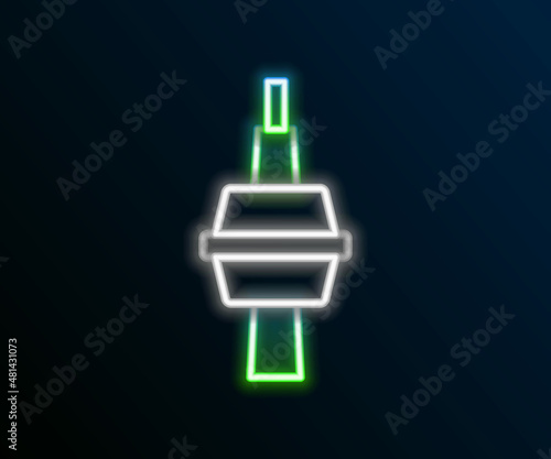 Glowing neon line TV CN Tower in Toronto icon isolated on black background. Famous world landmarks icon concept. Tourism and vacation theme. Colorful outline concept. Vector