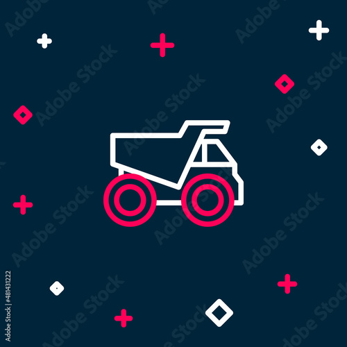 Line Mining dump truck icon isolated on blue background. Colorful outline concept. Vector