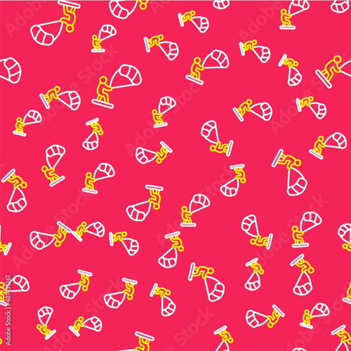 Line Kitesurfing icon isolated seamless pattern on red background. Vector