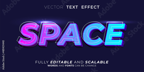 Editable text effect Space on neon style illustrations