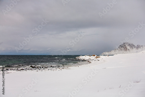 Winter in Bleik Beach, Lofoten Islands, Northern Norway