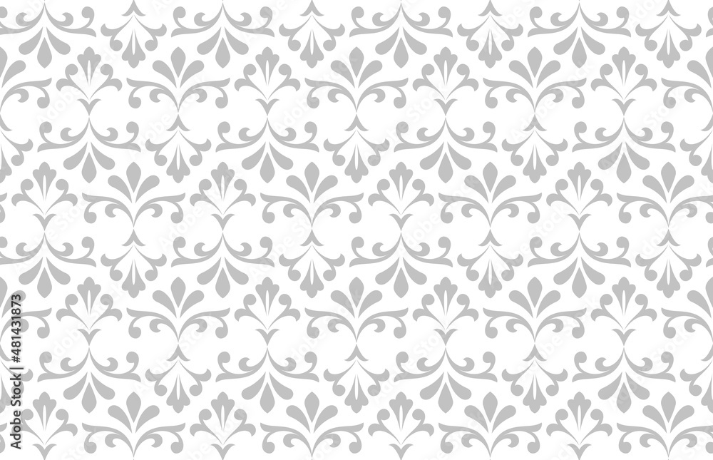 Flower geometric pattern. Seamless vector background. White and gray ornament. Ornament for fabric, wallpaper, packaging. Decorative print. Flower geometric pattern. Seamless vector background. White and gray ornament. Ornament for fabric, wallpaper, packaging. Decorative print.