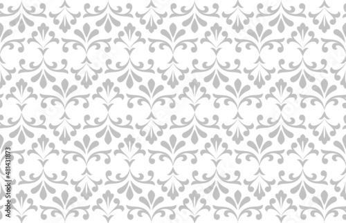 Flower geometric pattern. Seamless vector background. White and gray ornament. Ornament for fabric, wallpaper, packaging. Decorative print.
