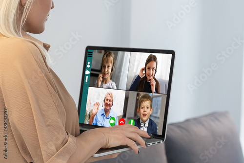 Online Group Videoconference On Laptop, family