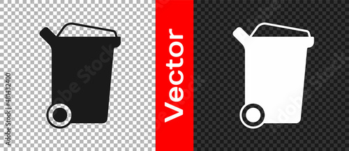 Black Trash can icon isolated on transparent background. Garbage bin sign. Recycle basket icon. Office trash icon. Vector