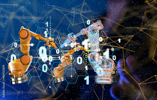 Neural network 3D illustration. Big data and cybersecurity