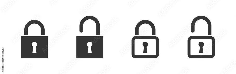 Lock icon collection. Locked and unlocked signs. Padlocks flat and linear style. Vector icons Lock icon collection. Locked and unlocked signs. Padlocks flat and linear style. Vector icons