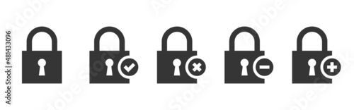 Lock icon collection. Locked and unlocked functional icons. Padlocks with buttons. Vector icons