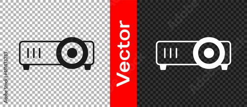 Black Presentation, movie, film, media projector icon isolated on transparent background. Vector
