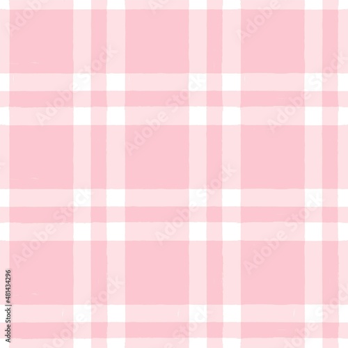 Pink watercolor plaid pattern. stripes, girly gingham seamless tartan texture, spring picnic table cloth, plaid. vector checkered summer paint brush strokes.