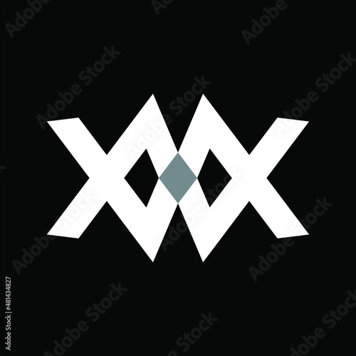 black and white cross symbol, M and W logo, XXX 