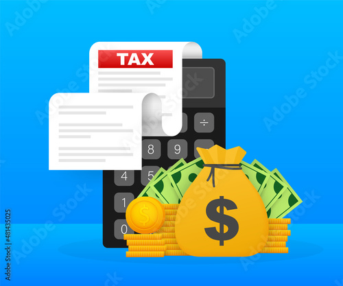 Tax document in flat style. Flat vector illustration. Online tax payment.