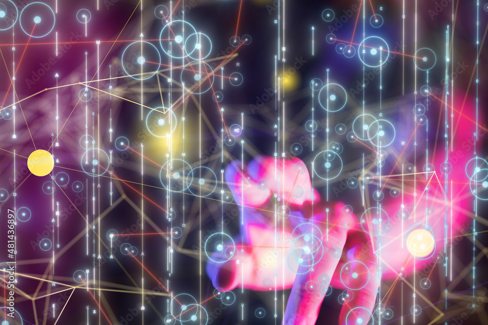 Obraz premium Neural network 3D illustration. Big data and cybersecurity