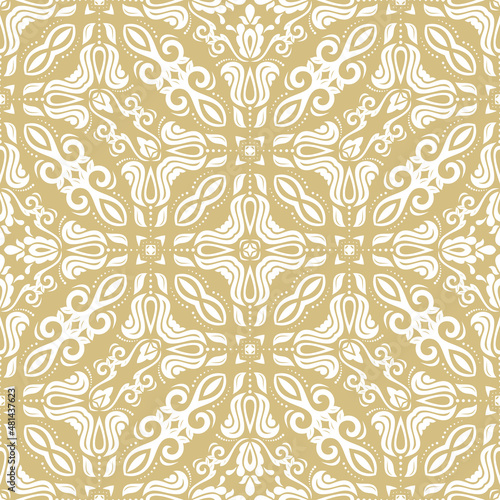Classic seamless vector pattern. Damask orient yellow and white ornament. Classic vintage background. Orient pattern for fabric, wallpapers and packaging