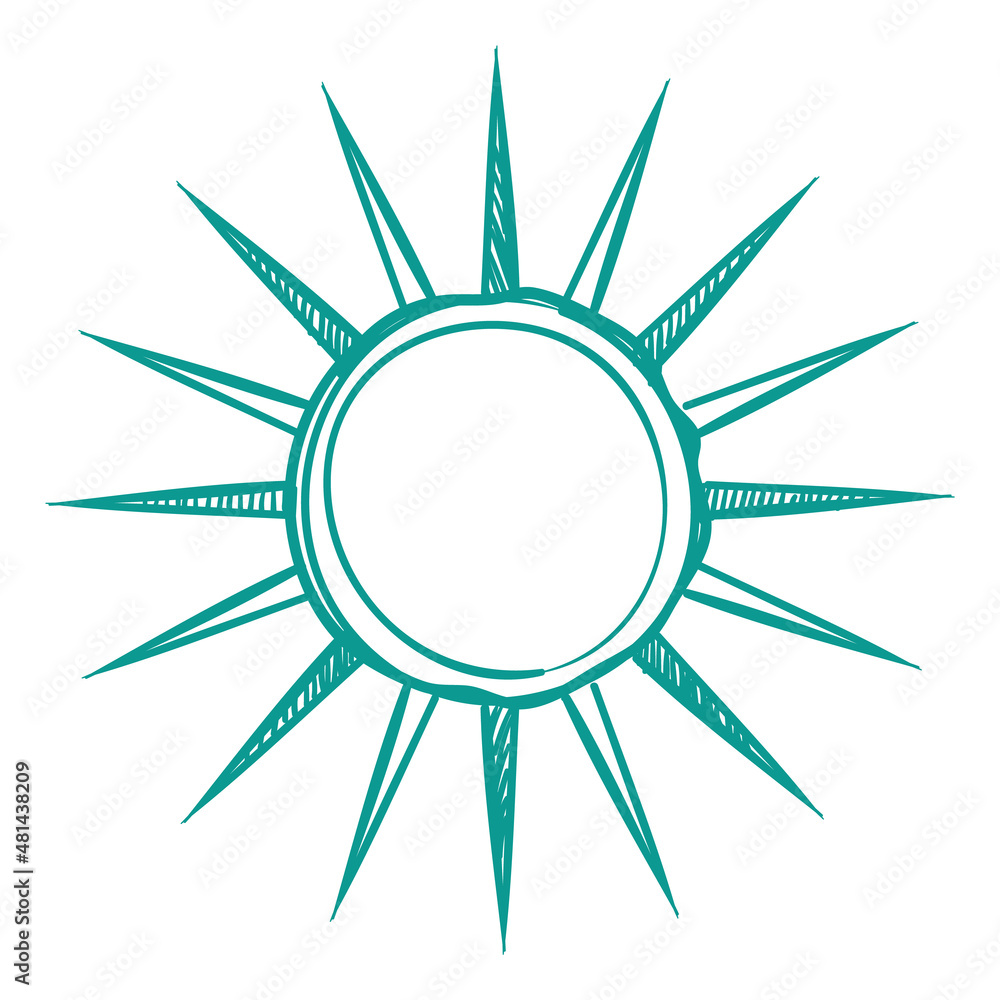 Retro sun badge. Vintage blank round label with rays