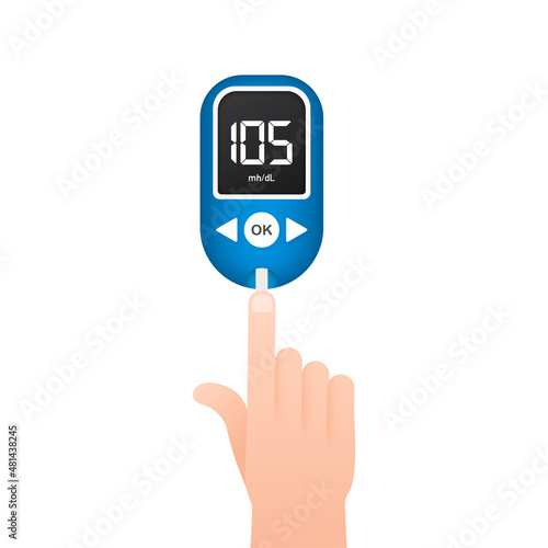 Blood glucose meter level test. Diabetes glucometer. Abstract concept graphic web banner element. Vector illustration.