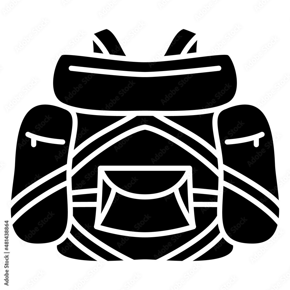 Backpack, hiking bag. Roomy model with large side compartments on the outside. Backpack of a tourist, traveler, sportsman. Vector icon, glyph, silhouette, isolated Backpack, hiking bag. Roomy model with large side compartments on the outside. Backpack of a tourist, traveler, sportsman. Vector icon, glyph, silhouette, isolated