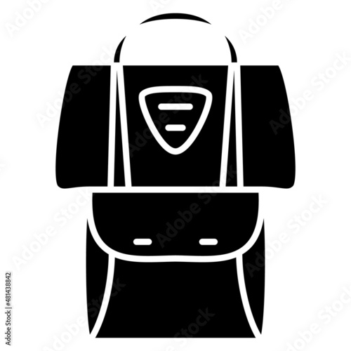 Backpack, hiking bag. Business style for a businessman. Backpack of a tourist, traveler, sportsman. Vector icon, glyph, silhouette, isolated