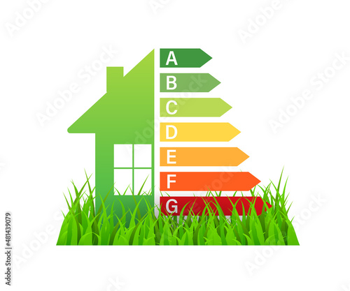 Energy efficiency chart and house concept. Home icon vector. Solar power. Green home. Vector stock illustration.