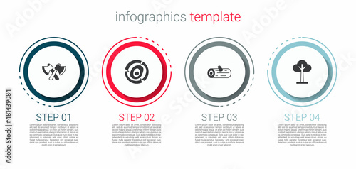 Set Wooden axe, logs, and Tree. Business infographic template. Vector