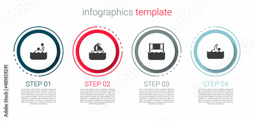 Set Water polo, Yacht sailboat, volleyball net and Swimmer. Business infographic template. Vector
