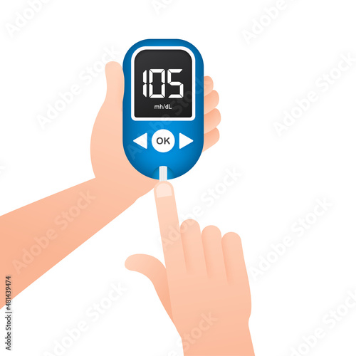 Blood glucose meter level test. Diabetes glucometer. Abstract concept graphic web banner element. Vector illustration.
