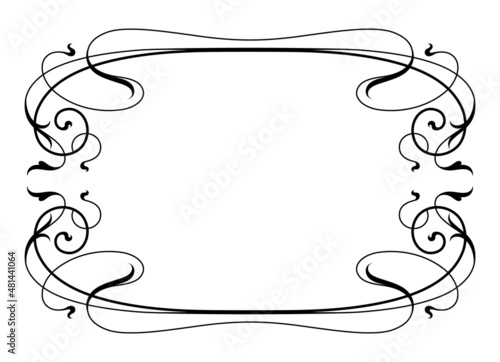 Vintage frame. Border line design. Art deco simple scroll. Vector flourish element. Floral ornament with swirl decoration. Elegant graphic calligraphic border frame for cartouche, diploma, menu, award