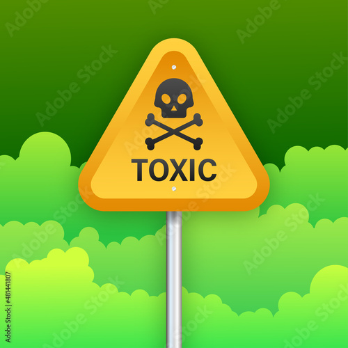 Doodle yellow illustration on green backdrop. Logo, label. Isolated vector illustration. Exclamation mark.