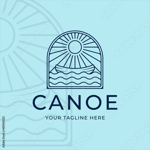 canoe or kayak logo line art simple minimalist vector illustration template icon graphic design. kayaking paddle rowing sign or symbol for extreme sport or travel business with badge